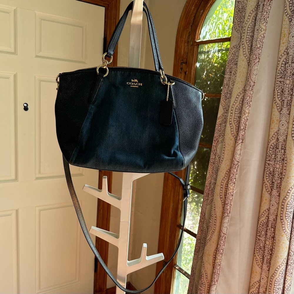 Coach Elise Denim And Leather Blocked Satchel Gem